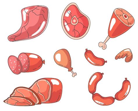 Premium Vector Meat Chicken Sausage Pork Beef Ham Line Art Abstract