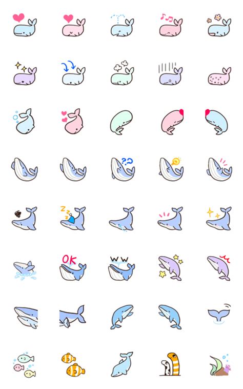 the different types of whale stickers are shown in various colors and ...