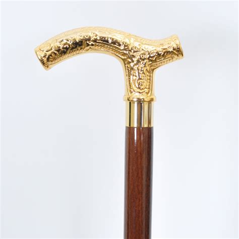 Brass Fritz Style Handle Walking Cane With Shiny Walnut Beechwood Shaft