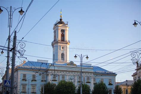 Chernivtsi City Hall. Central Square Stock Photo - Image of lantern ...