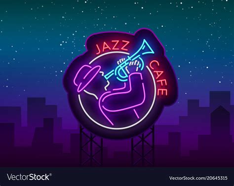 Jazz Cafe Logo In Neon Style Neon Sign Symbol Vector Image