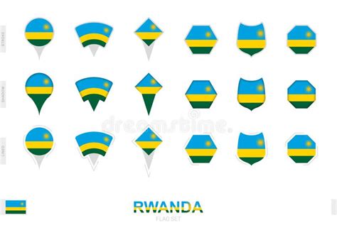 Collection Du Drapeau Rwanda Sous Différentes Formes Et Avec Trois