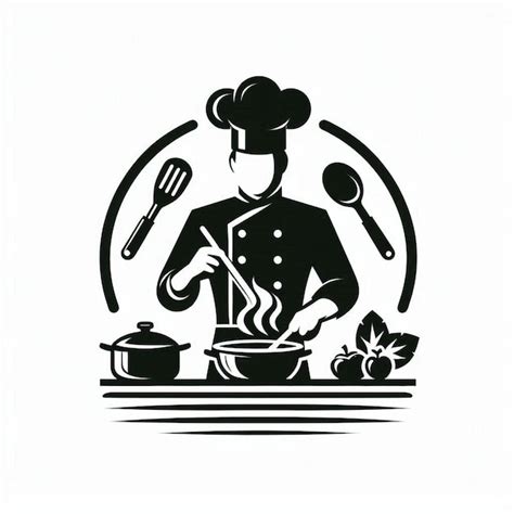 Chef Cocinando En La Cocina Icono De Logotipo Vector De Silueta En