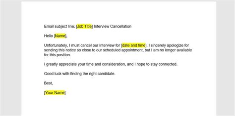 Interview Cancelation Email Interview Cancelation Email Template