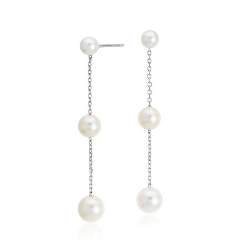 Freshwater Cultured Pearl Triple Drop Earrings In 14k White Gold Blue