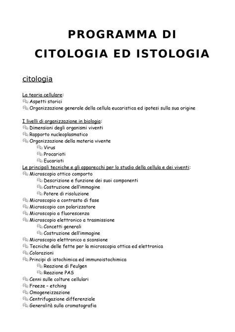 Programma Di Citologia Ed Istologia Programma Di Citologia Ed