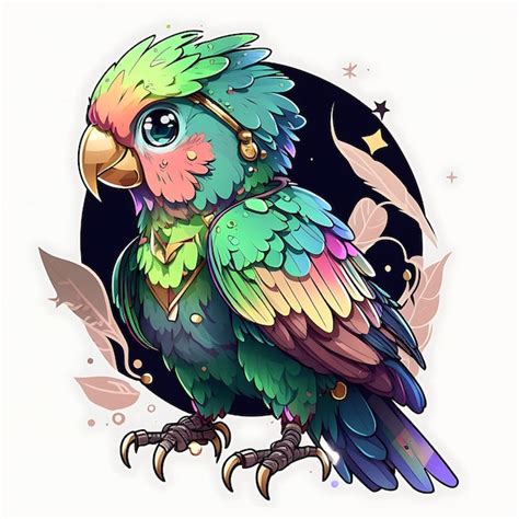 Premium Photo Kawaii Parrot Anime Art Style