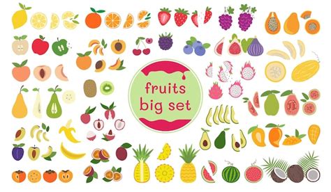 Premium Vector Fruit And Berries Illustrations Pack In Flat Design Big Set Of Fruit For