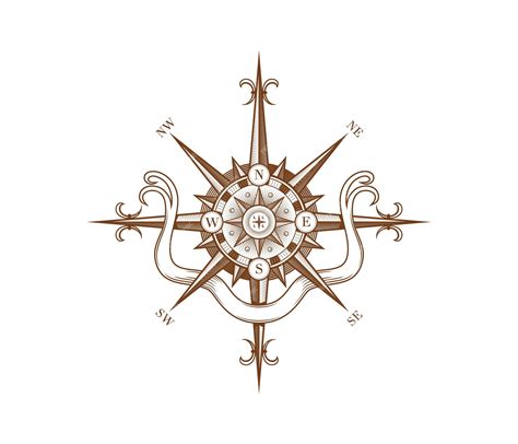 Premium Vector Vintage Wind Rose Compass With Medieval Antique Ribbons Isolated Icon Hand