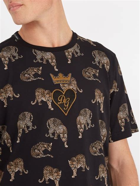 Heart Appliqué Leopard Print Cotton T Shirt Dolce And Gabbana