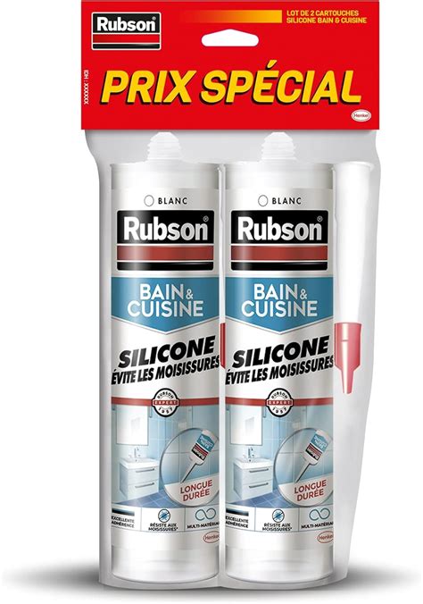 Rubson Mastic Bain Cuisine Pure Silicone Anti Moisissures Blanc