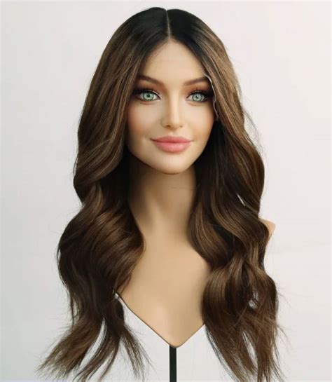 Brunette Balayage Remy Human Hair Lace Wig Dark Roots Vietnam Human