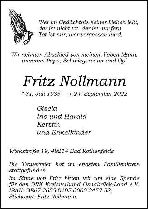 Traueranzeigen Von Fritz Nollmann Noz Trauerportal