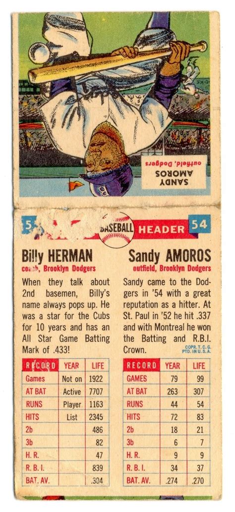 1955 Topps Doublehead Billy Herman 53 Sandy Amoros 54 Brooklyn