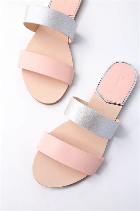 Blush Slide Sandals Two Tone Sandals Slip On Sandals Lulus