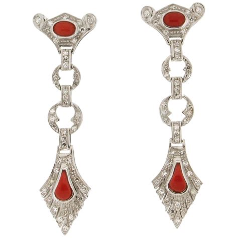 Handcraft Sardinian Coral 18 Karat White Gold Emerald Drop Earrings For