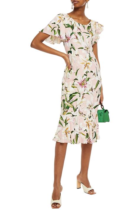 Dolce Gabbana Fluted Floral Print Crepe Midi Dress The Outnet