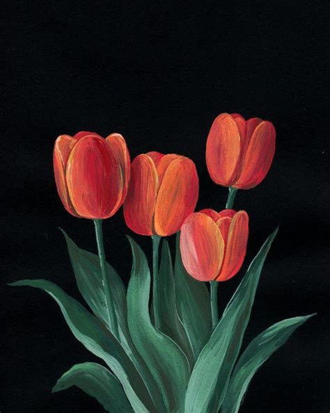 How To Paint Tulips With Gouache Flower Painting Canvas Painting