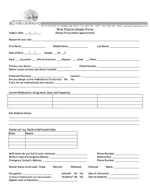 Fillable Online New Patient Intake Form Washington Neurology Fax