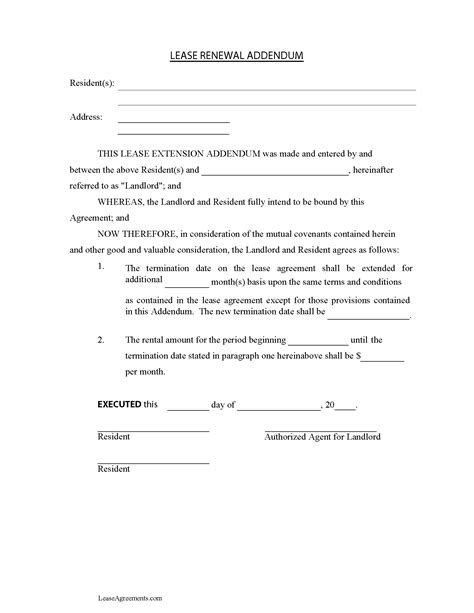 Free Lease Renewal Addendum Template Pdf Word Rtf