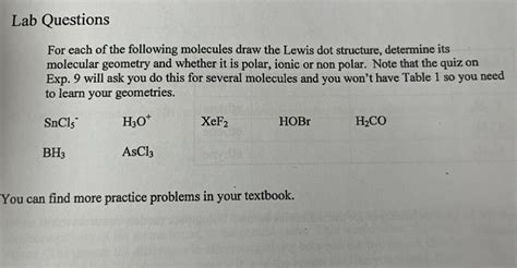 Solved For each of the following molecules draw the Lewis | Chegg.com