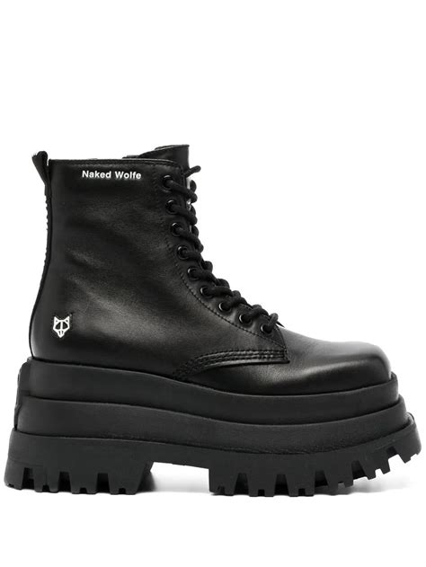 NAKED WOLFE Sloane Leather Stacked Sole Boots Black FARFETCH UK