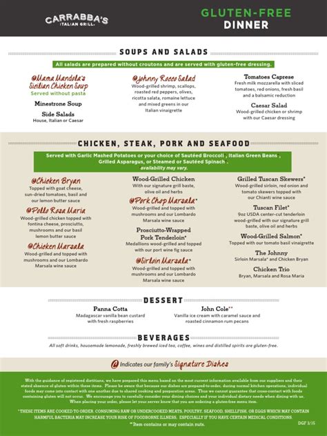 Carrabbas Gluten Free Menu | PDF | Salad | Drink