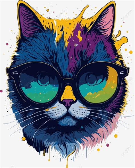 Modern Styleof Cat Wearing Sunglasses Design With Watercolor Splash