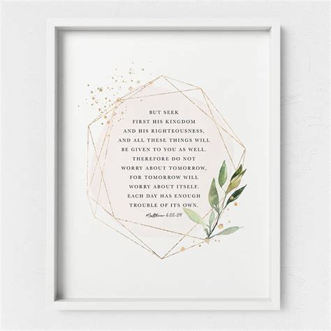 Matthew 6 33 34 NIV Bible Verse Wall Art Scripture Artwork Modern