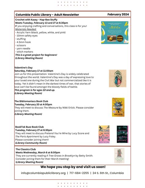 Adult Newsletter February 2024 Columbia Public Library