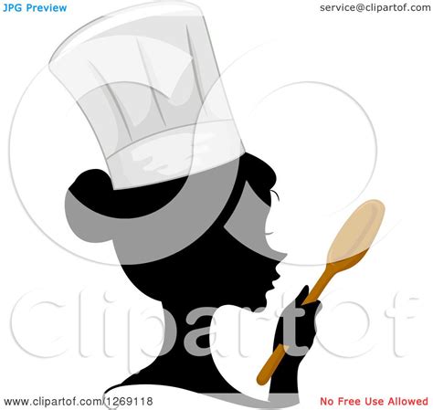 Clipart Of A Silhouetted Black Chef Womans Face With A Colored Spoon