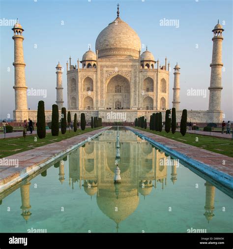 A Perspective View On Taj Mahal Mausoleum With Reflection In Water