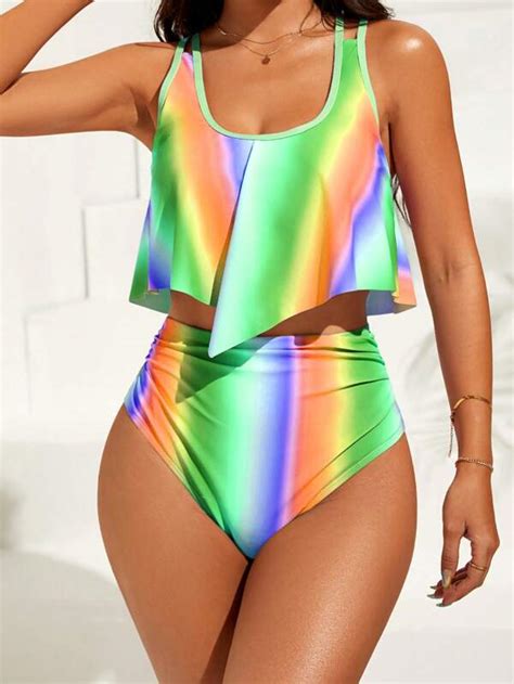 SHEIN SHEIN Swim Vcay Ombre Hanky Hem Ruched Bikini Swimsuit SHEIN USA