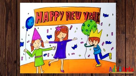 Happy New Year Drawing New Year Card Drawing New Year Sketch New