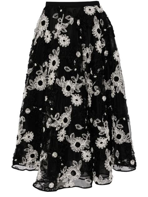 Giambattista Valli Floral Embroidered A Line Skirt Black FARFETCH