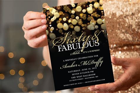 Surprise 60th Birthday Party Invitation With Gold Glitter Etsy