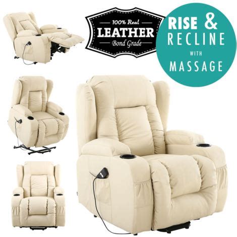 CAESAR ELECTRIC RISE RECLINER WINGED LEATHER ARMCHAIR MASSAGE HEATED