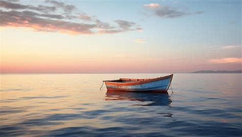 Premium Ai Image The Tranquility Of Dawn At Sea With A Solitary Boat