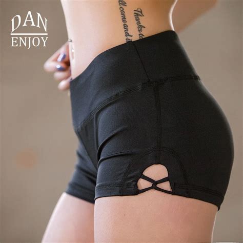 Danenjoy Tighten Women Yoga Shorts High Waist Sport Fitness Quick Dry Hollow Cross Short Gym