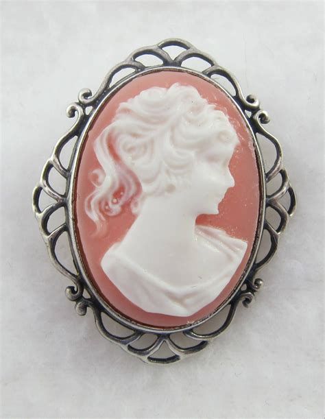 Sterling Silver Signed Jezlaine Faux Cameo Brooch Pin Cameo Brooch