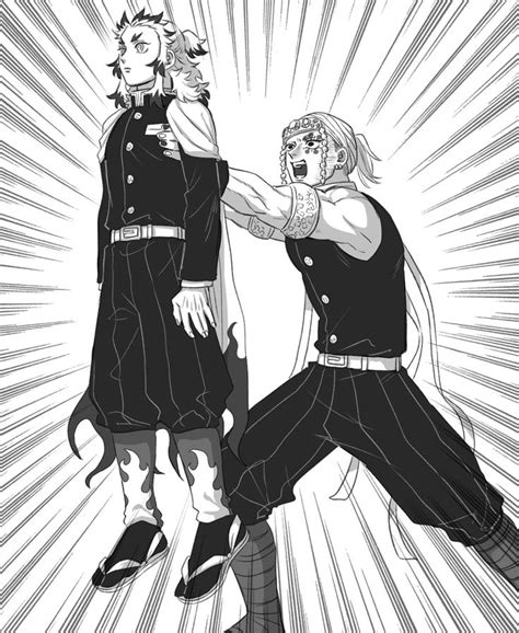 Two Anime Characters In Black And White Are Facing Each Other With