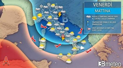 Meteo venerdì nuova perturbazione con piogge temporali e neve Ecco