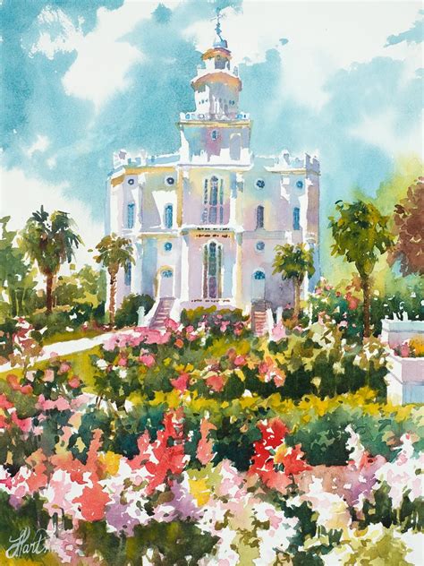 St. George Utah LDS Temple, LDS Temple, Temple Watercolor, St. George ...