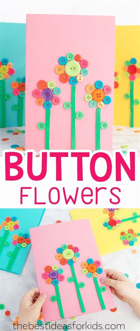 Button Flower Card Art And Craft Idea For Mothers Day Or Spring Craft