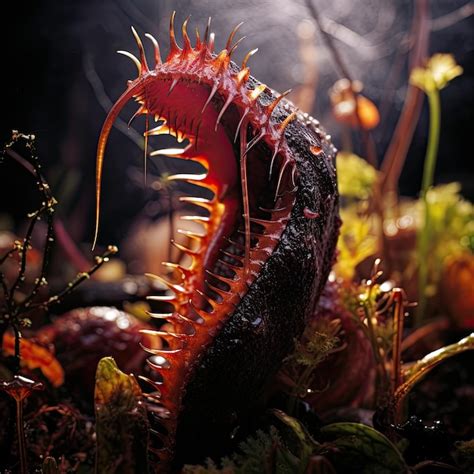 Premium AI Image | Creepy Carnivorous Plant photo macro forest scary ...