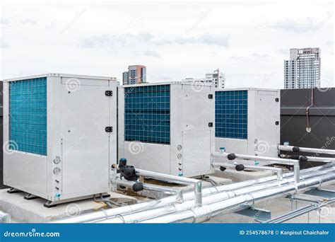 Air Conditioner Compressor Installed On Roof Building Industrial Air