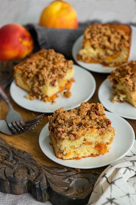 Peach Coffee Cake With Pecan Streusel Peach Coffee Cakes Coffee Cake