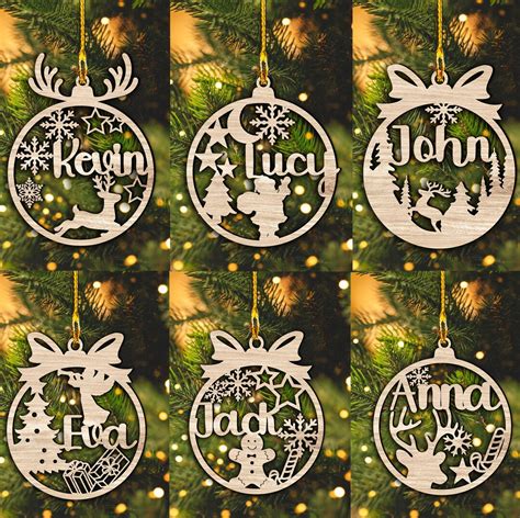 Christmas Ornaments SVG Bundle, Custom Name Ornament SVG Laser Cut ...