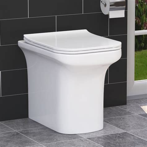 Square BTW Rimless Toilet Pan Soft Close Seat Back To Wall Toilet Is