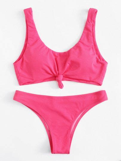 Neon Pink Knot Front Bikini Set Bikinis Cute Bathing Suits Bikini